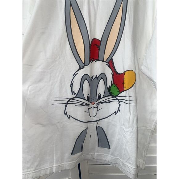 Vintage 1997 Warner Bros Men’s Bugs Bunny Santa White Long Sleeve Shirt X-Large - Picture 3 of 9
